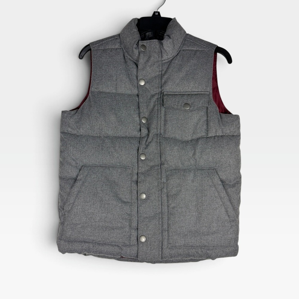 Old Navy Puffer Vest Quilted Boys L 10-12 Heather Grey Snap Front Excellent